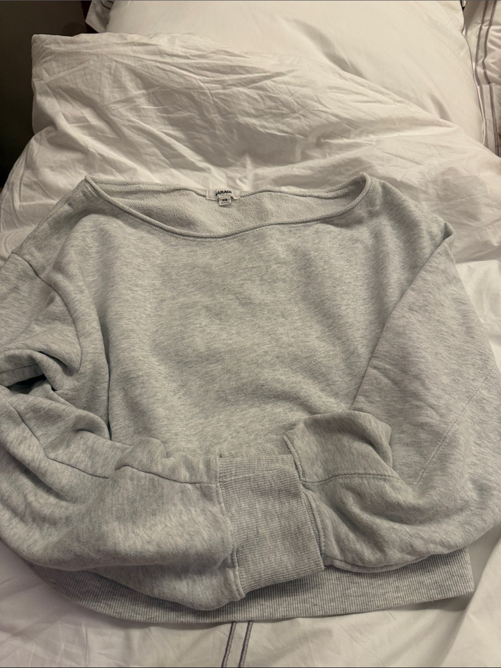 Garage Off-the-Shoulder Light Gray Sweatshirt